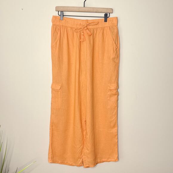 C&C California Orange Linen Blend Cargo Wide-Leg Pull-On Pants Size Large Beachy - Picture 1 of 7